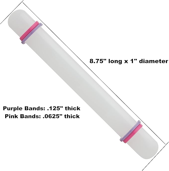 Fondant Rolling Pin with 2 Sized Thickness Rings