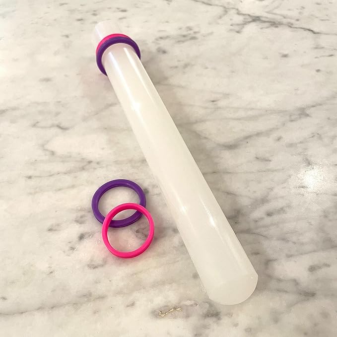 Fondant Rolling Pin with 2 Sized Thickness Rings