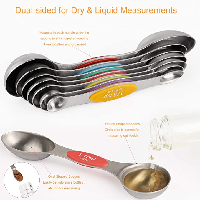8 Pcs Magnetic Measuring Spoon Set Double-Headed Kitchen Stackable Teaspoon