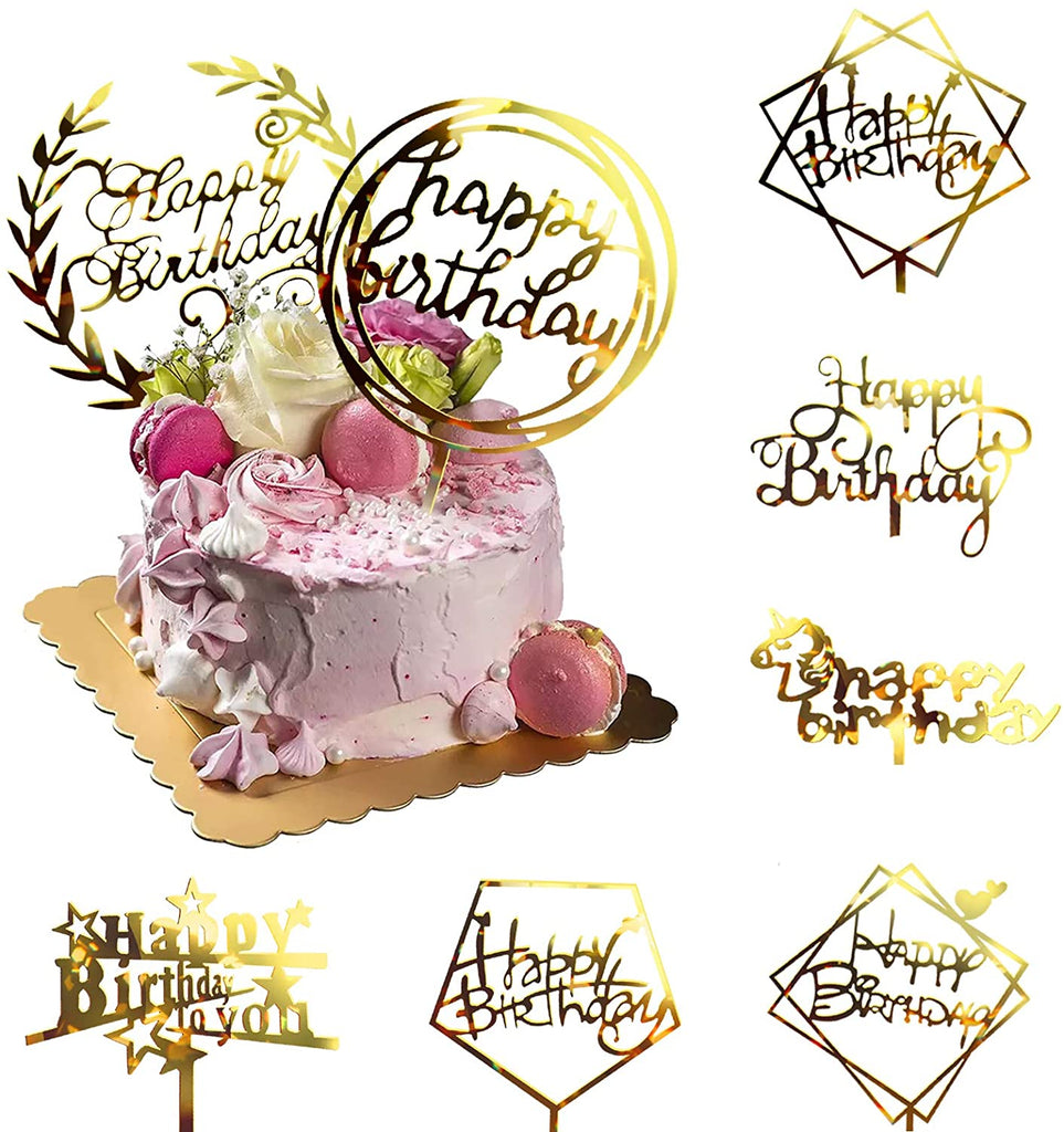 1 Piece Acrylic Happy Birthday Gold Cake Topper
