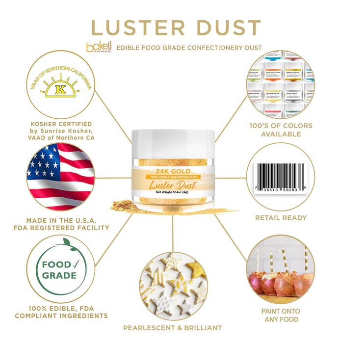 24k Gold Luster Dust (4g), Edible Glitter