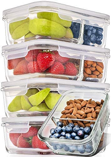 2 Compartment Glass Storage Food Container