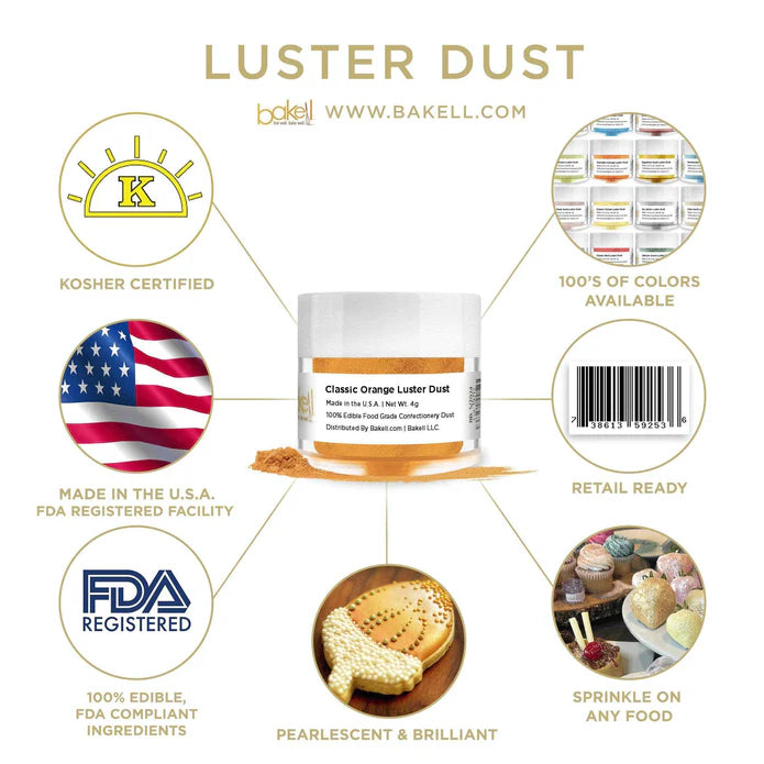 Classic Orange Luster Dust (4g), Edible Glitter